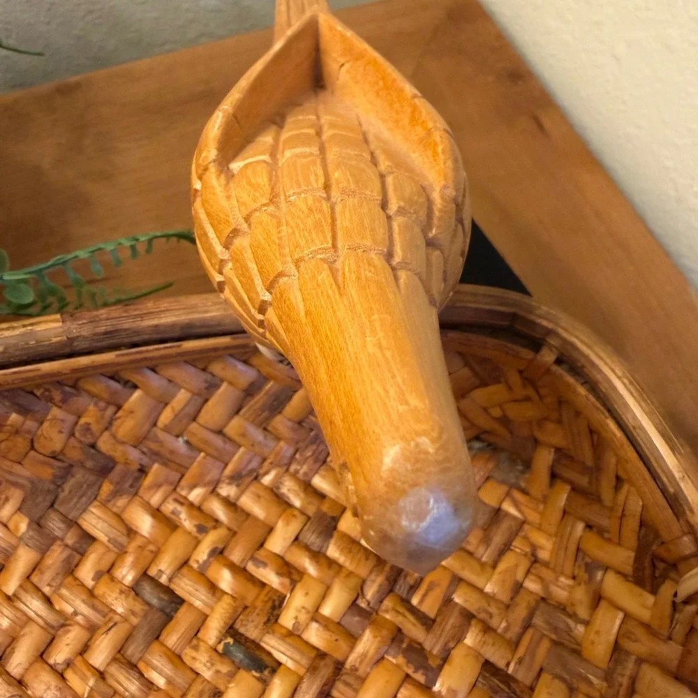 Vtg Splint Ash Square Basket Tray Hand Woven Carved Birds New England 9
